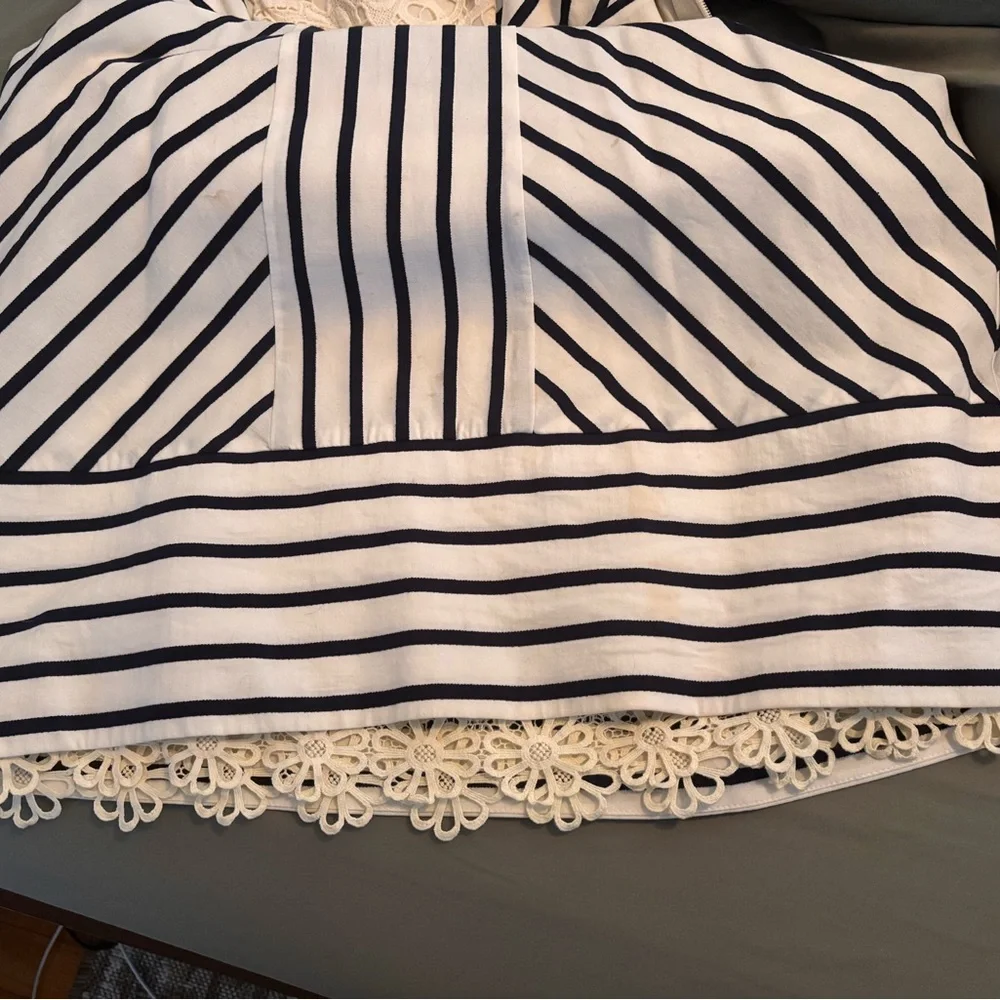 Maeve White with Black Stripes and Cream Lace Detail A-Line Scoop Neck Midi - Picture 5 of 5